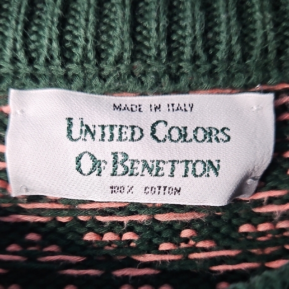 United Colors Of Benetton Women's Vintage Fair Isle Pink, Green Sweater M/L - Picture 2 of 8